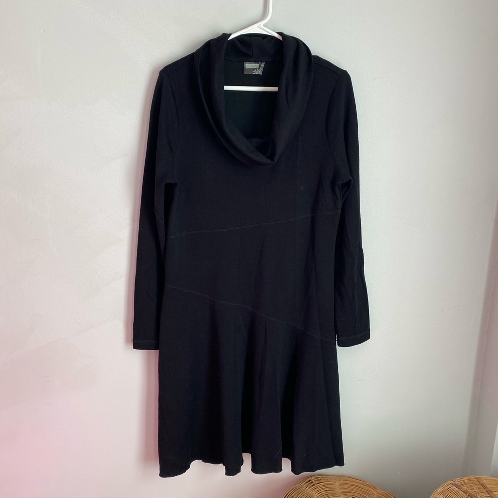 Athleta Black Long Sleeve Sweater Cowl Neck Dress Wool Warm